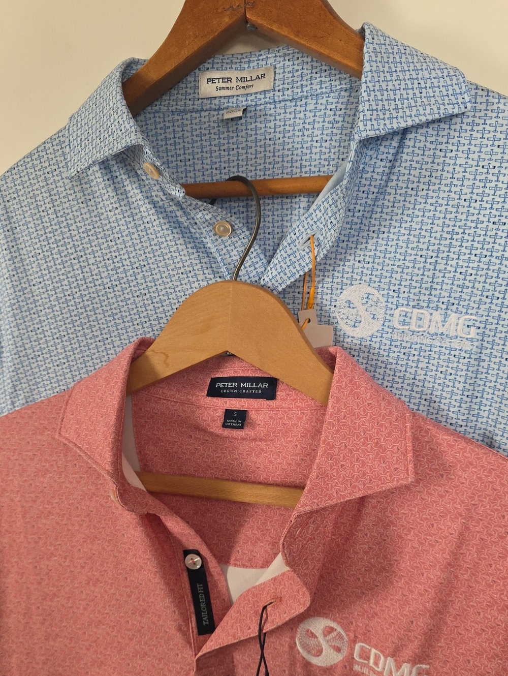 NWT Peter Millar Small Men’s Pink Polo with CDMG Logo and Blue Polo Set P2P 19" - Picture 2 of 7